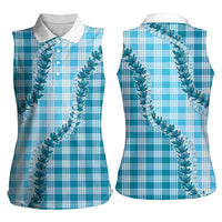 Blue Hawaii Palaka Women Sleeveless Polo Shirt Hawaiian Pikake Lei LT05 - Polynesian Pride