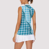 Blue Hawaii Palaka Women Sleeveless Polo Shirt Hawaiian Pikake Lei LT05 - Polynesian Pride
