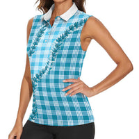 Blue Hawaii Palaka Women Sleeveless Polo Shirt Hawaiian Pikake Lei LT05 - Polynesian Pride