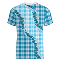 Blue Hawaii Palaka Women V-Neck T-Shirt Hawaiian Pikake Lei LT05 - Polynesian Pride