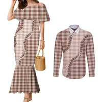 Beige Hawaii Palaka Couples Matching Mermaid Dress and Long Sleeve Button Shirt Hawaiian Pikake Lei LT05 Beige - Polynesian Pride