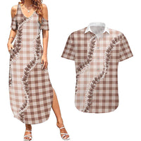 Beige Hawaii Palaka Couples Matching Summer Maxi Dress and Hawaiian Shirt Hawaiian Pikake Lei LT05 Beige - Polynesian Pride