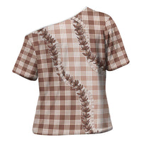 Beige Hawaii Palaka Cross Shoulder Shirt Hawaiian Pikake Lei LT05 - Polynesian Pride