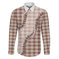 Beige Hawaii Palaka Family Matching Off The Shoulder Long Sleeve Dress and Hawaiian Shirt Hawaiian Pikake Lei