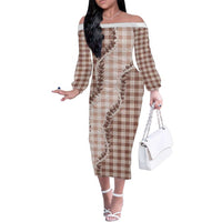 Beige Hawaii Palaka Family Matching Off The Shoulder Long Sleeve Dress and Hawaiian Shirt Hawaiian Pikake Lei
