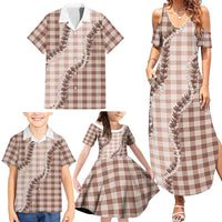 Beige Hawaii Palaka Family Matching Summer Maxi Dress and Hawaiian Shirt Hawaiian Pikake Lei
