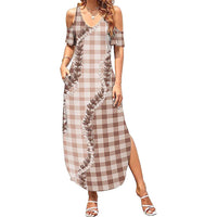 Beige Hawaii Palaka Family Matching Summer Maxi Dress and Hawaiian Shirt Hawaiian Pikake Lei