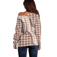 Beige Hawaii Palaka Off Shoulder Sweater Hawaiian Pikake Lei LT05 - Polynesian Pride