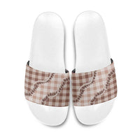Beige Hawaii Palaka Slide Sandals Hawaiian Pikake Lei LT05 Beige - Polynesian Pride