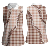 Beige Hawaii Palaka Women Sleeveless Polo Shirt Hawaiian Pikake Lei LT05 - Polynesian Pride