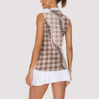 Beige Hawaii Palaka Women Sleeveless Polo Shirt Hawaiian Pikake Lei LT05 - Polynesian Pride