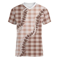 Beige Hawaii Palaka Women V-Neck T-Shirt Hawaiian Pikake Lei LT05 Female Beige - Polynesian Pride