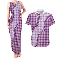 Violet Hawaii Palaka Couples Matching Tank Maxi Dress and Hawaiian Shirt Hawaiian Pikake Lei LT05 Violet - Polynesian Pride
