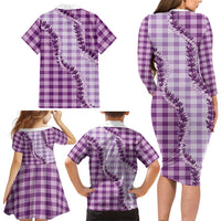 Violet Hawaii Palaka Family Matching Long Sleeve Bodycon Dress and Hawaiian Shirt Hawaiian Pikake Lei