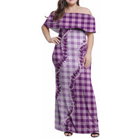 Violet Hawaii Palaka Family Matching Off Shoulder Maxi Dress and Hawaiian Shirt Hawaiian Pikake Lei