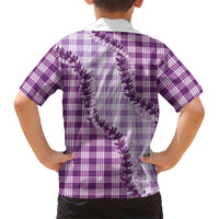 Violet Hawaii Palaka Family Matching Off Shoulder Short Dress and Hawaiian Shirt Hawaiian Pikake Lei