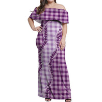Violet Hawaii Palaka Off Shoulder Maxi Dress Hawaiian Pikake Lei LT05 Women Violet - Polynesian Pride