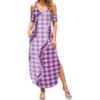 Violet Hawaii Palaka Summer Maxi Dress Hawaiian Pikake Lei LT05 Women Violet - Polynesian Pride