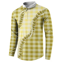 Yellow Hawaii Palaka Button Sweatshirt Hawaiian Pikake Lei LT05 - Polynesian Pride