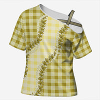 Yellow Hawaii Palaka Cross Shoulder Shirt Hawaiian Pikake Lei LT05 Female Yellow - Polynesian Pride