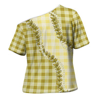 Yellow Hawaii Palaka Cross Shoulder Shirt Hawaiian Pikake Lei LT05 - Polynesian Pride
