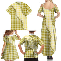Yellow Hawaii Palaka Family Matching Summer Maxi Dress and Hawaiian Shirt Hawaiian Pikake Lei