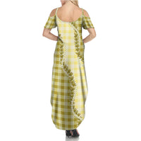 Yellow Hawaii Palaka Family Matching Summer Maxi Dress and Hawaiian Shirt Hawaiian Pikake Lei