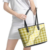 Yellow Hawaii Palaka Leather Tote Bag Hawaiian Pikake Lei LT05 - Polynesian Pride