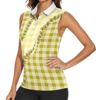 Yellow Hawaii Palaka Women Sleeveless Polo Shirt Hawaiian Pikake Lei LT05 - Polynesian Pride
