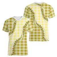 Yellow Hawaii Palaka Women V-Neck T-Shirt Hawaiian Pikake Lei LT05 - Polynesian Pride