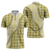 Yellow Hawaii Palaka Zipper Polo Shirt Hawaiian Pikake Lei LT05 - Polynesian Pride