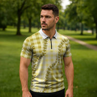 Yellow Hawaii Palaka Zipper Polo Shirt Hawaiian Pikake Lei LT05 - Polynesian Pride