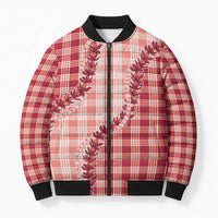 Red Hawaii Palaka Bomber Puffer Jacket Hawaiian Pikake Lei LT05 Unisex Red - Polynesian Pride