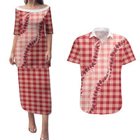 Red Hawaii Palaka Couples Matching Puletasi and Hawaiian Shirt Hawaiian Pikake Lei LT05 Red - Polynesian Pride