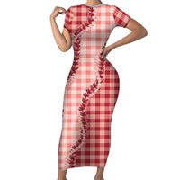 Red Hawaii Palaka Family Matching Short Sleeve Bodycon Dress and Hawaiian Shirt Hawaiian Pikake Lei