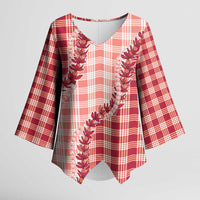 Red Hawaii Palaka Kimono Sleeve Blouse Hawaiian Pikake Lei LT05 Female Red - Polynesian Pride