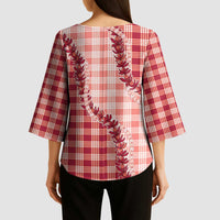 Red Hawaii Palaka Kimono Sleeve Blouse Hawaiian Pikake Lei LT05 - Polynesian Pride