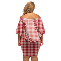 Red Hawaii Palaka Off Shoulder Short Dress Hawaiian Pikake Lei LT05 - Polynesian Pride