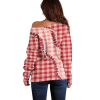 Red Hawaii Palaka Off Shoulder Sweater Hawaiian Pikake Lei LT05 - Polynesian Pride