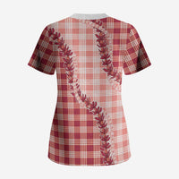 Red Hawaii Palaka Scrub Top Hawaiian Pikake Lei LT05 - Polynesian Pride