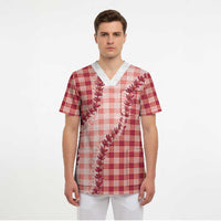 Red Hawaii Palaka Scrub Top Hawaiian Pikake Lei LT05 - Polynesian Pride