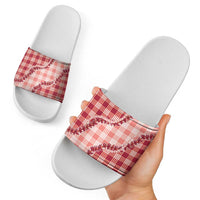 Red Hawaii Palaka Slide Sandals Hawaiian Pikake Lei LT05 - Polynesian Pride