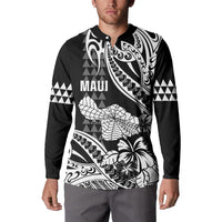 Hawaii Maui Upena Kiloi Button Sweatshirt Kakau Tribal Pattern Black Version LT05 - Polynesian Pride