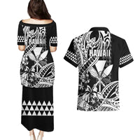 Hawaii Maui Upena Kiloi Couples Matching Puletasi and Hawaiian Shirt Kakau Tribal Pattern Black Version LT05 - Polynesian Pride
