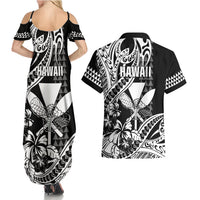 Hawaii Maui Upena Kiloi Couples Matching Summer Maxi Dress and Hawaiian Shirt Kakau Tribal Pattern Black Version LT05 - Polynesian Pride