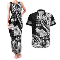 Hawaii Maui Upena Kiloi Couples Matching Tank Maxi Dress and Hawaiian Shirt Kakau Tribal Pattern Black Version LT05 Black - Polynesian Pride