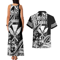 Hawaii Maui Upena Kiloi Couples Matching Tank Maxi Dress and Hawaiian Shirt Kakau Tribal Pattern Black Version LT05 - Polynesian Pride