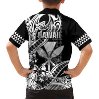 Hawaii Maui Upena Kiloi Family Matching Tank Maxi Dress and Hawaiian Shirt Kakau Tribal Pattern Black Version