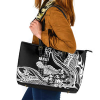 Hawaii Maui Upena Kiloi Leather Tote Bag Kakau Tribal Pattern Black Version LT05 Black - Polynesian Pride