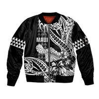 Hawaii Maui Upena Kiloi Sleeve Zip Bomber Jacket Kakau Tribal Pattern Black Version LT05 Unisex Black - Polynesian Pride